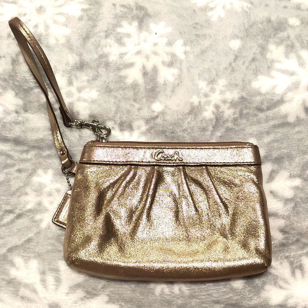 Coach Gold Metallic Wristlet, 7" x 5", EUC